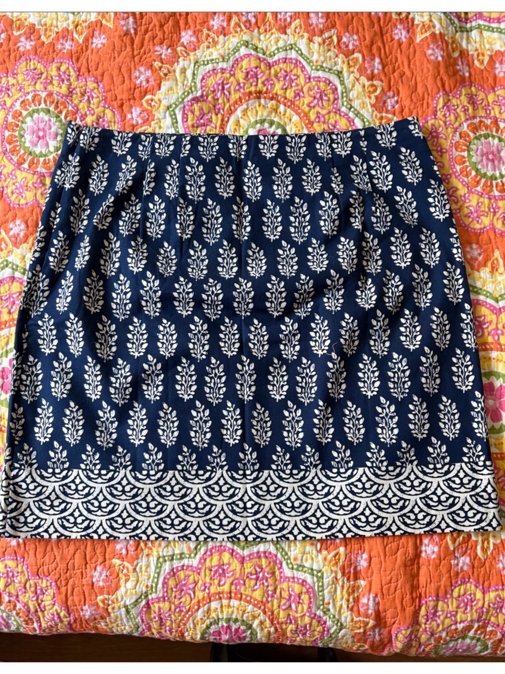 Talbots Cotton Navy Batik Printed A-Line Skirt - Picture 3 of 9